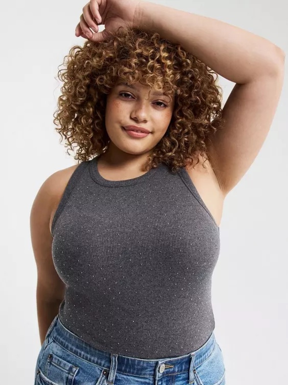 torrid Heritage Bling Gray Ribbed Tank Top Rhinestone 1
